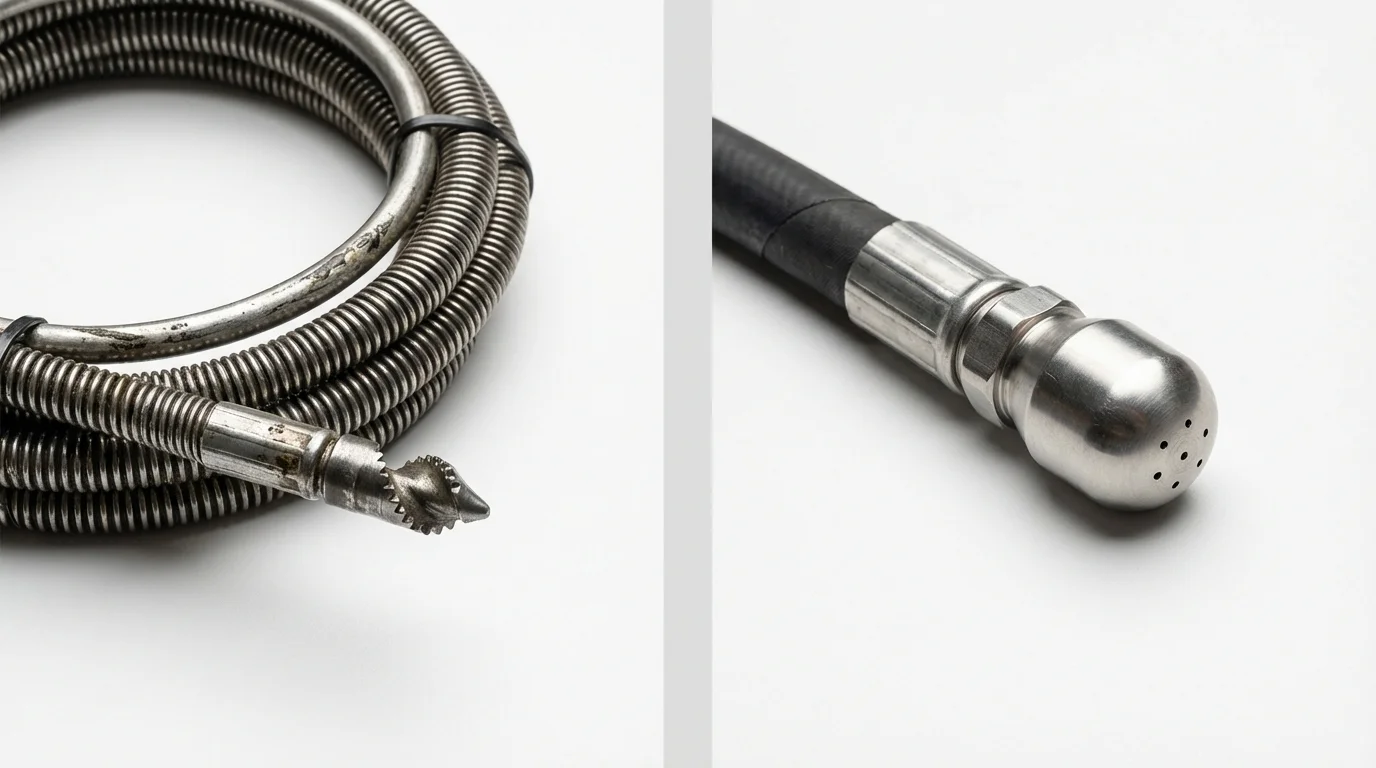 Drain snake cable and hydro jetting nozzle used for drain cleaning in Gladewater, TX