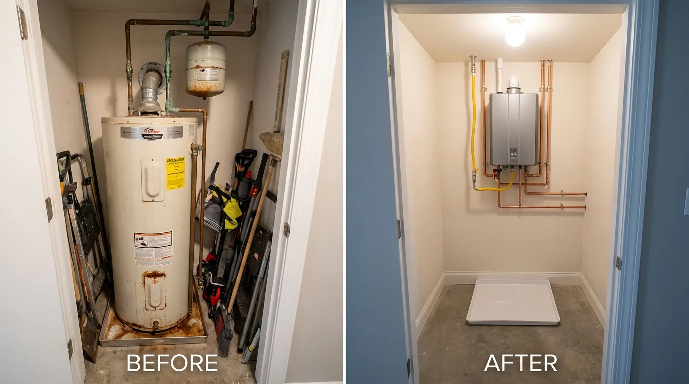Tank water heater versus wall-mounted tankless unit comparison for Gladewater, TX homeowners